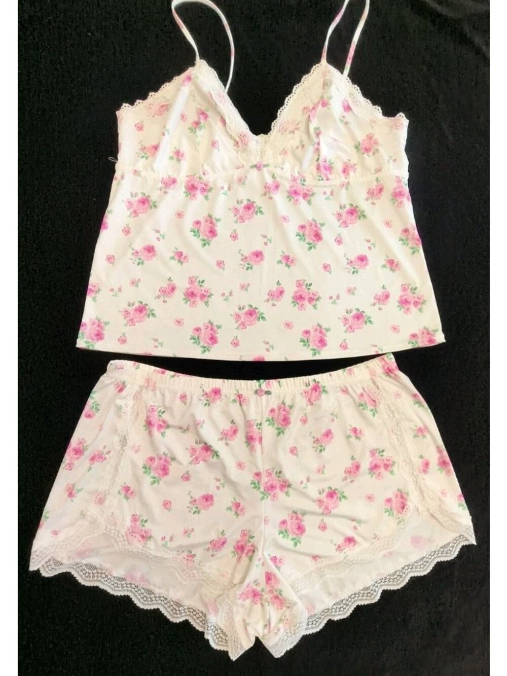 Jessica Simpson PINK Roses Tank Shorts Lace Trim Pajama Set Size Large